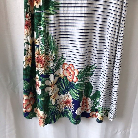 Chico’s Keyhole Striped Paradise Palm Dress Sz L Short Sleeves Stretch Tropical - Picture 11 of 15